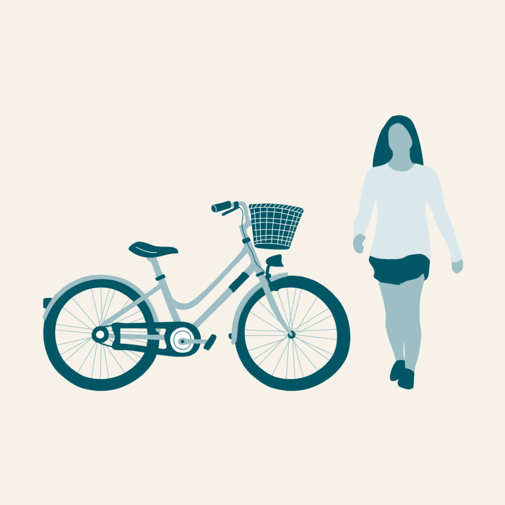 Illustration of a bicycle and a person walking